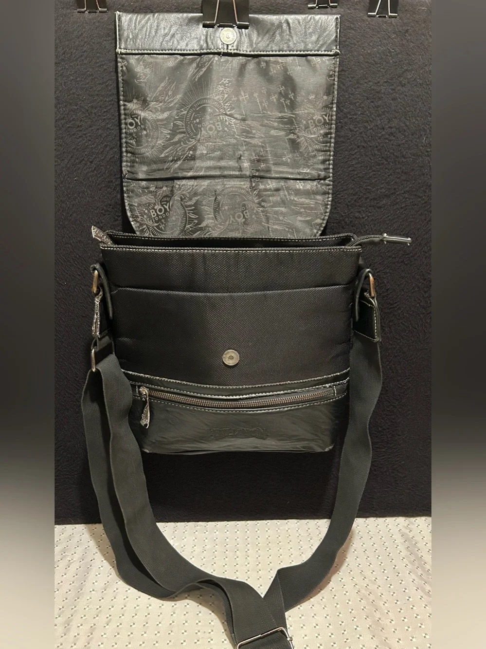 Vintage Boy London Black Leather Messenger Bag Shoulder Bag Satchel Crossbody